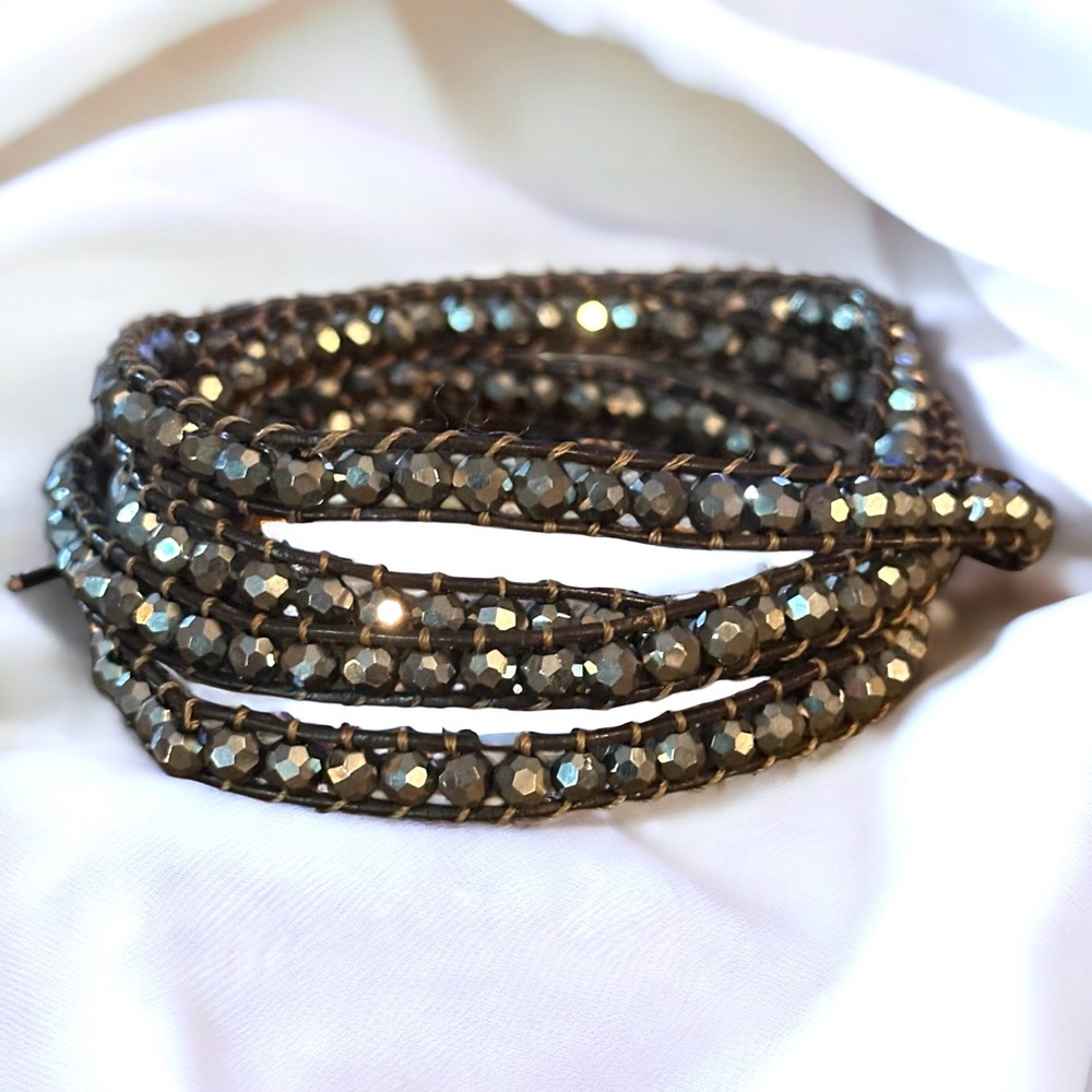 Leather and bead wrap bracelet